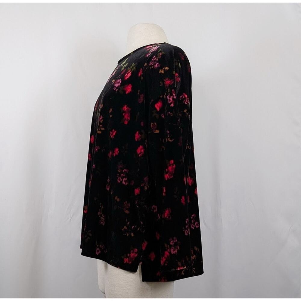 J.Jill Top Black Floral Velour Long Sleeve Women's Size XL Flaw - Picture 3 of 8